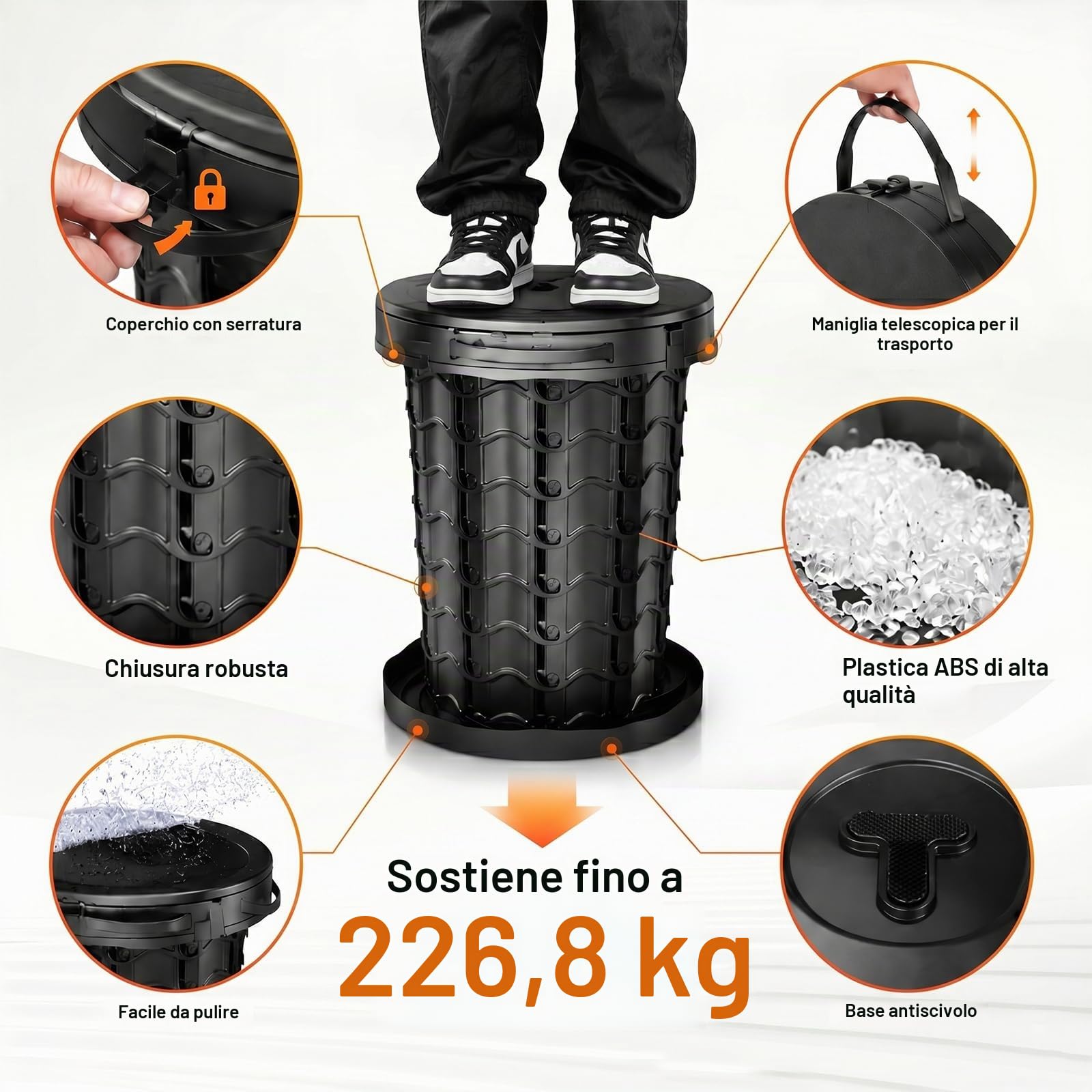 XXL WC Portatile Pieghevole con 10 Sacchetti e Borsa