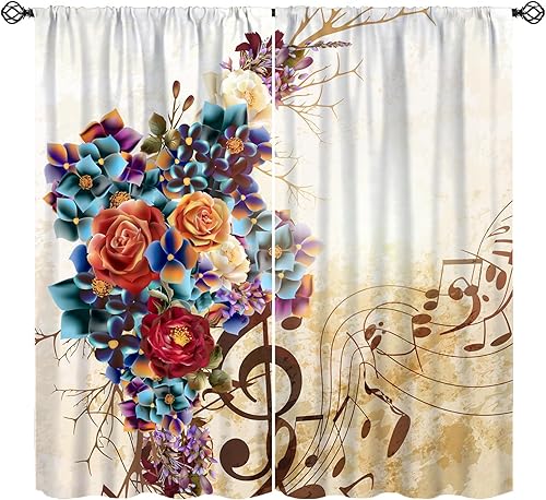 Miniatura 22 de Cortinas con notas musicales, cortinas con aislamiento térmico y bolsillo para cortinero, juego de 2 paneles para dormitorio, sala de estar, 42 Gris