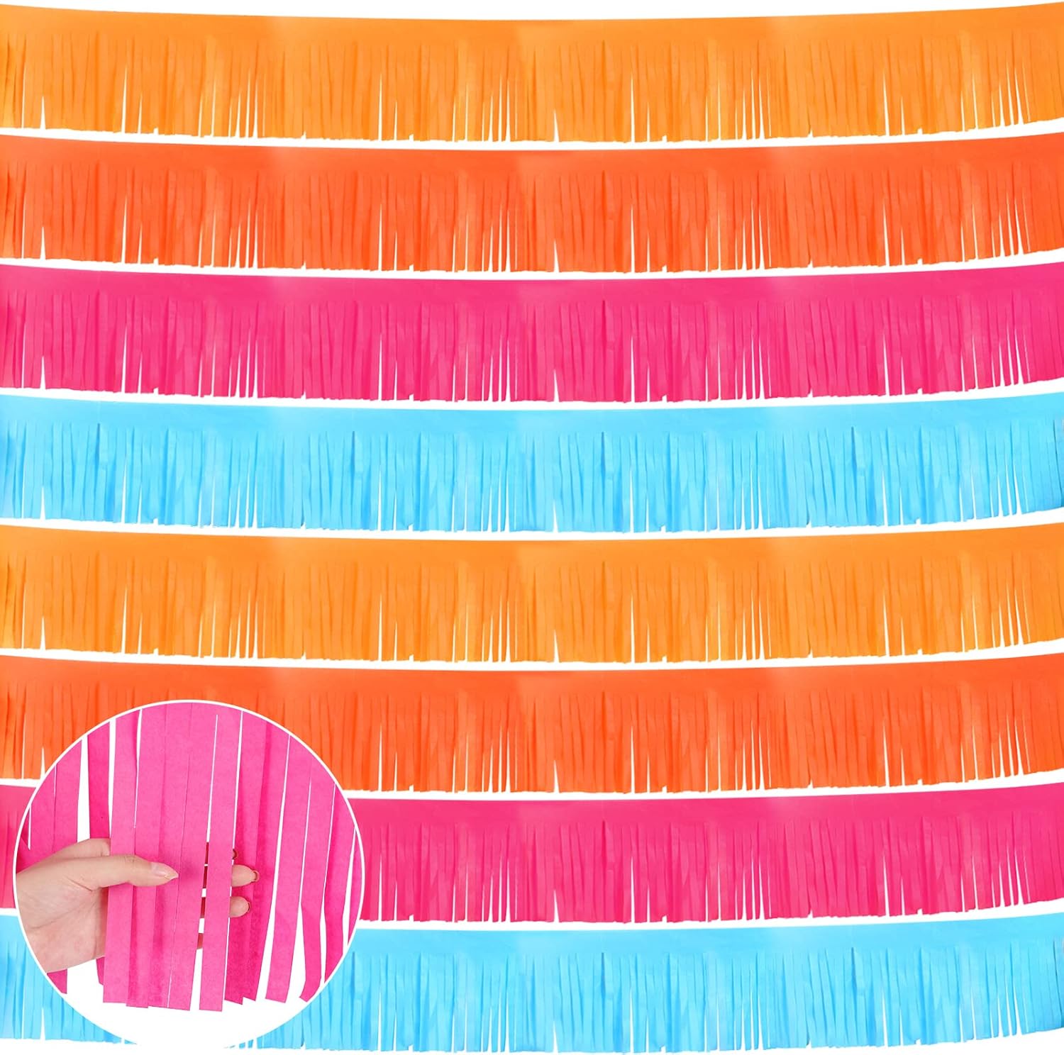 Taiyin 12 Pack 120 Feet Yellow, Orange, Pink, Blue Fringe Garland Tissue Paper Fringe Tassel Party Garland Wall Hanging Banner Backdrop Streamers for Wedding Birthday Autumn Thanksgiving