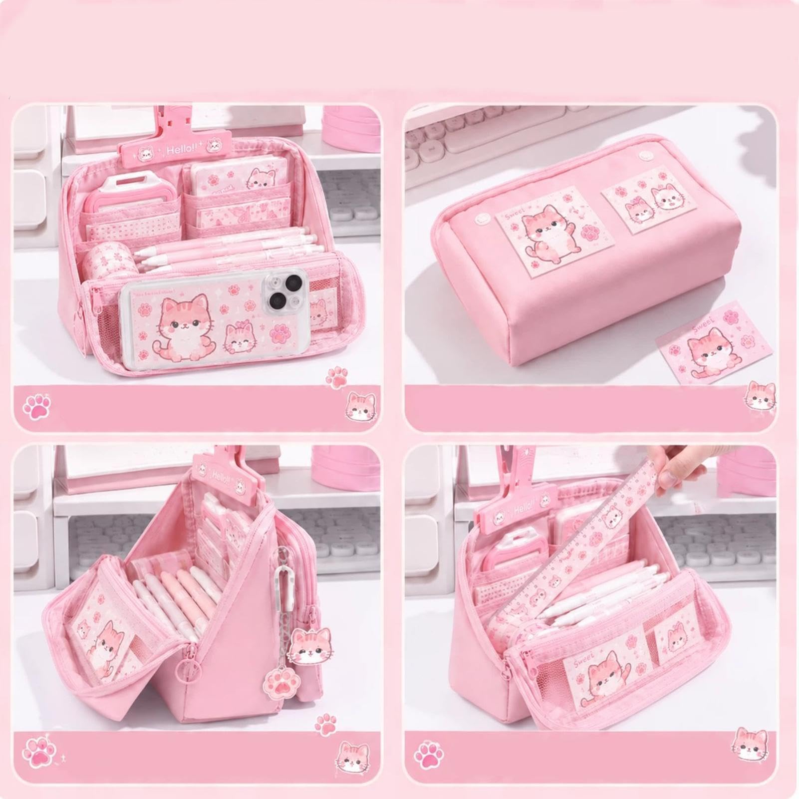 Astuccio Con Cancelleria Estetica Gatto Grande Capacità | Set Materiale Scolastico Bambini Per Appunti In Classe, Studio Quotidiano, Lezioni D'Arte, Esami, Compagni Di Classe