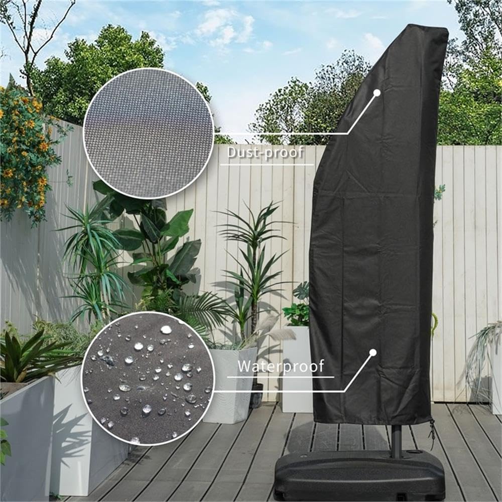 Pemberly Row 9-11' Ft Hanging Offset Umbrella Cover, Black Waterproof Polyester with PVC Coating, Zipper Closure, Reinforced Corners, Spring Buckle Design for Patio Umbrella Protective Storage