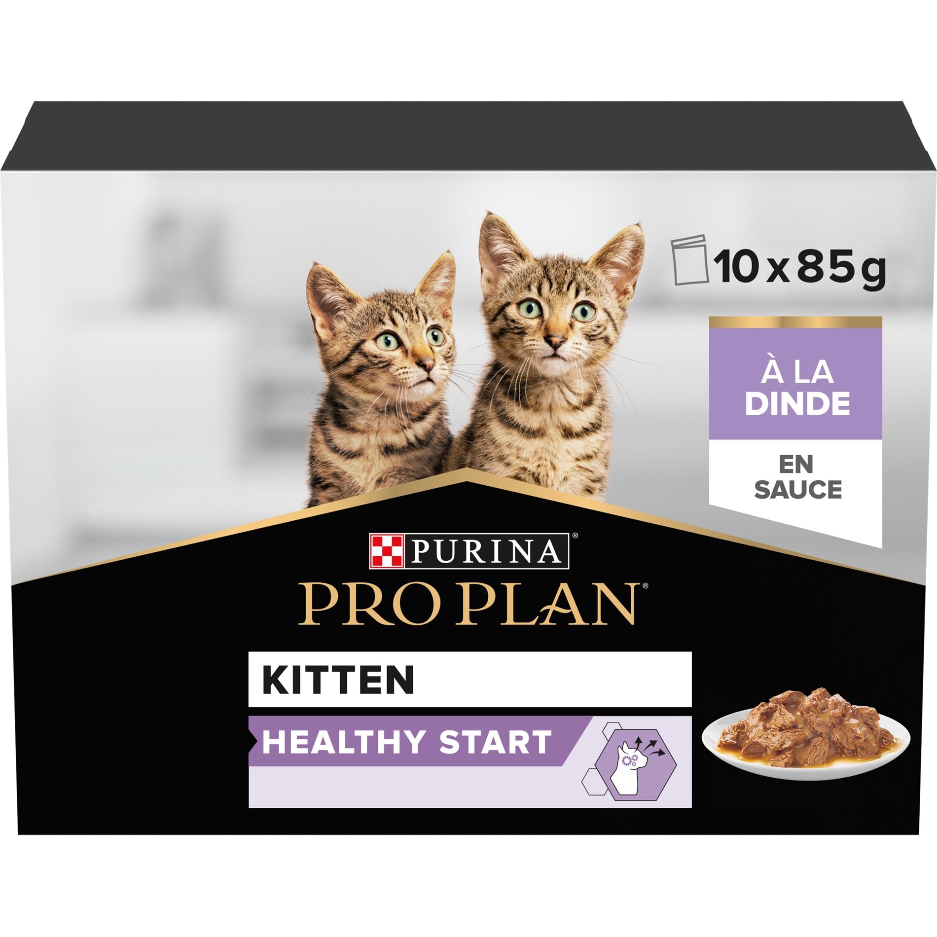 Purina Pro Plan - Healthy Start, Nourriture Chaton à la Dinde - 40 x 85 g | Nourriture Chaton Saveur Dinde en Sauce - Sans blé pour chatons en croissance, renforce les défenses - Repas Chaton