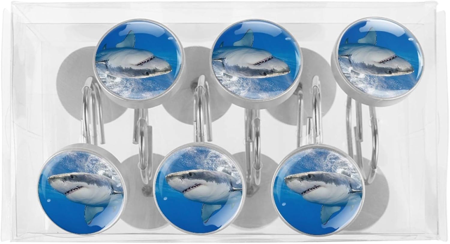 LORVIES Swimming Shark Shower Curtain Hooks Set of 12, Stainless Steel Shower Hooks Decorative Hanger Rings Rust Resistant for Bathroom Kids Room Fashion Home Decor