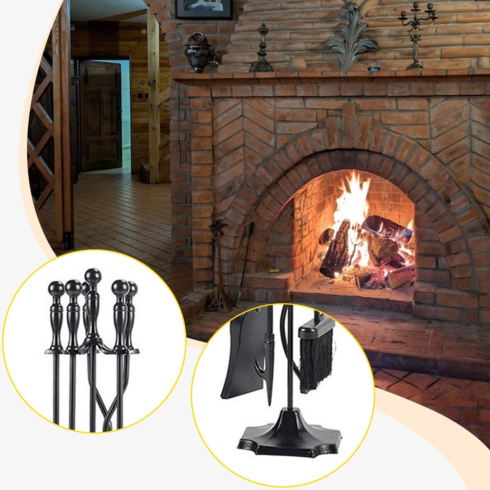 Juego de Herramientas para Chimenea, Base Estable, Pala Resistente, Pinzas Portátiles, Plancha