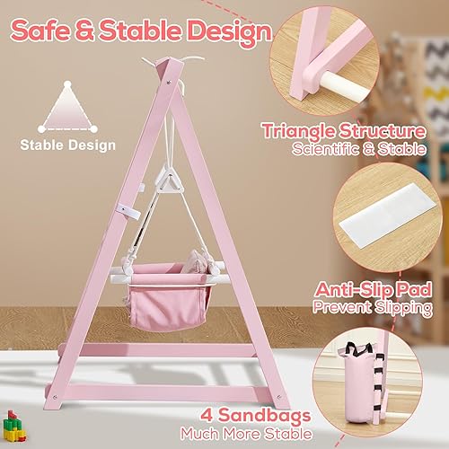 Miniatura 24 de FUNLIO Montessori - Juego de columpios de madera para niños pequeños de 6 a 36 meses, juego de columpios plegables para interiores de pino duradero