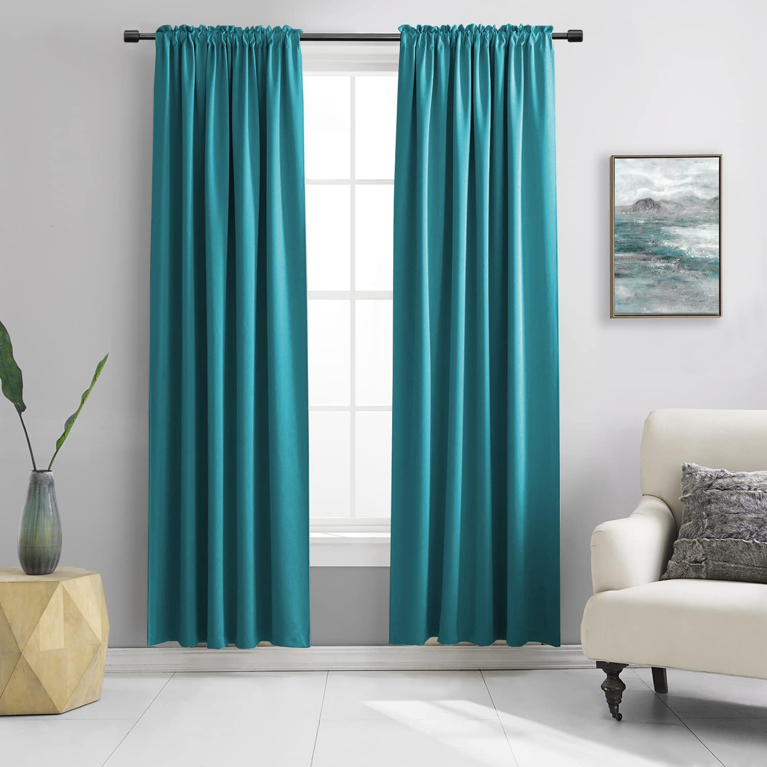 DONREN 84 Inch Teal Blackout Curtains for Craft Room - Thermal Insulated Room Darkening Rod Pocket Curtains(52 by 84 Inch,Set of 2 Panels)