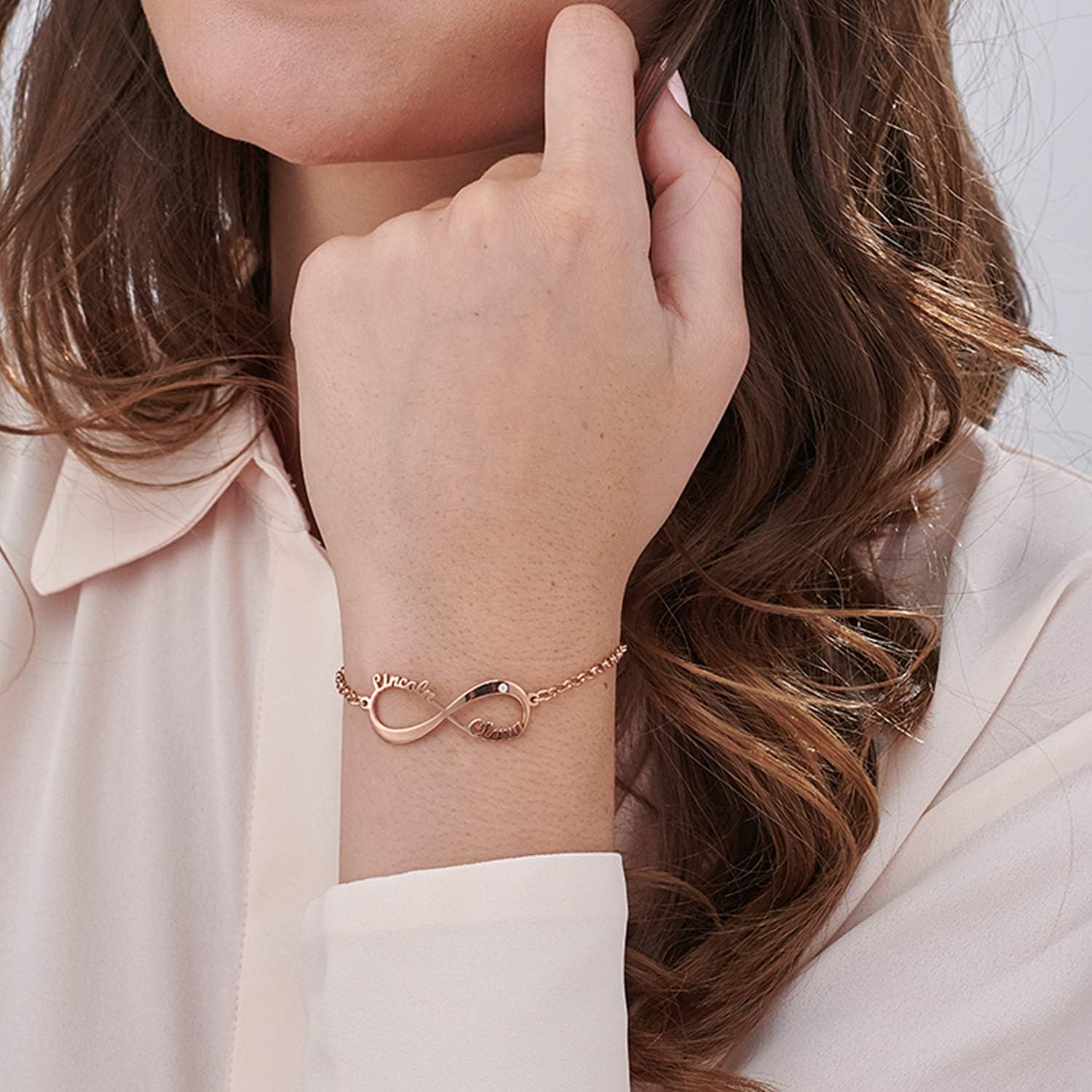 MyNameNecklace Personalized Infinity Bracelet - Choose Your Style - Sterling Silver, Solid Gold or Plated - Rolo Chain