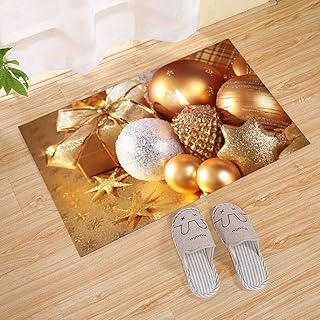 White Gold Christmas Ball Gift Door Mat Entrance Floor Indoor Bathroom Carpet Front Door Mat with Support