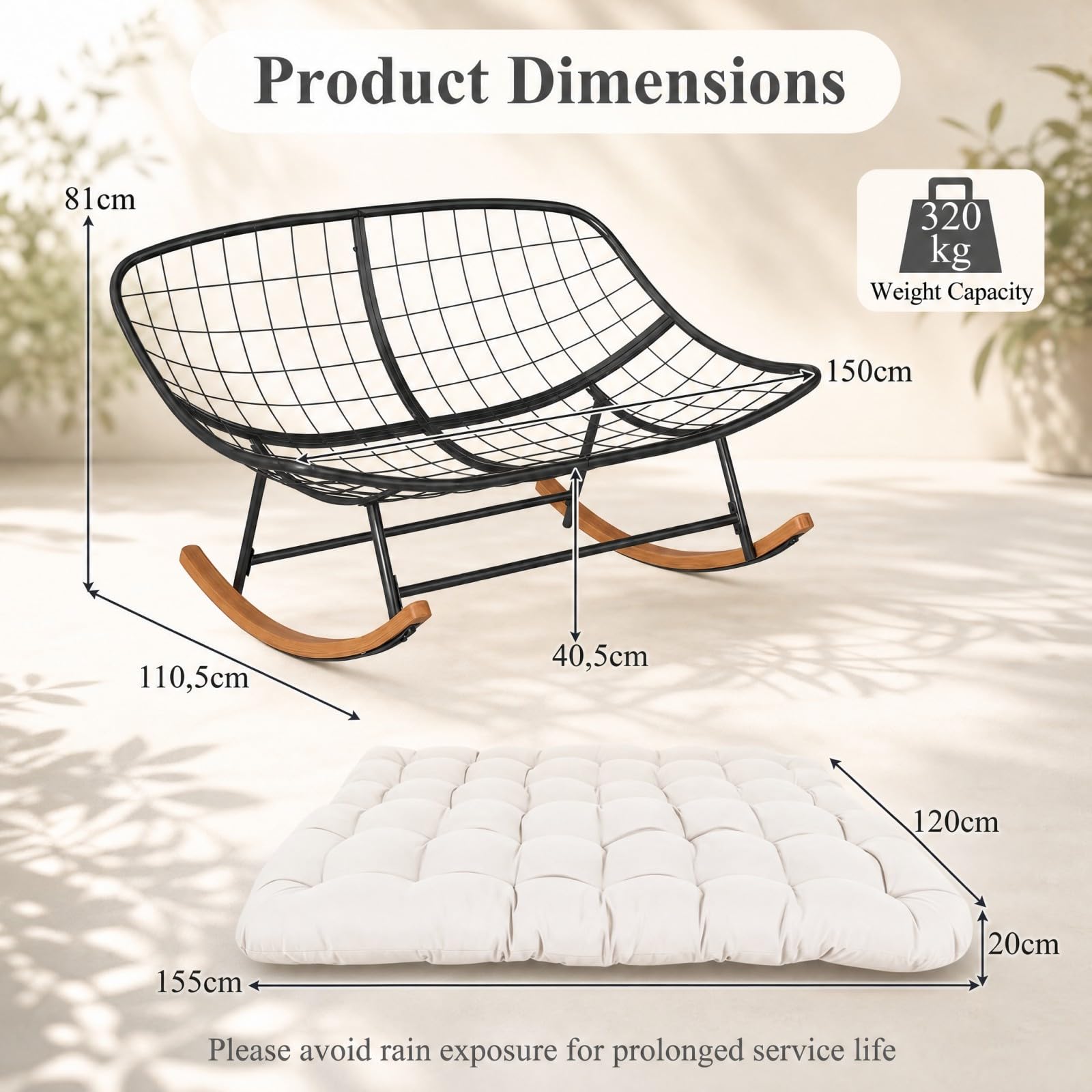 GIANTEX Schaukelstuhl für 2 Personen, XXL Schwingsessel (Beige) | mit dickem Kissen & ergonomischer Rückenlehne, Ei-förmiger Stillstuhl, für Wohnzimmer, Balkon & Garten, Tragfähigkeit 320 kg
