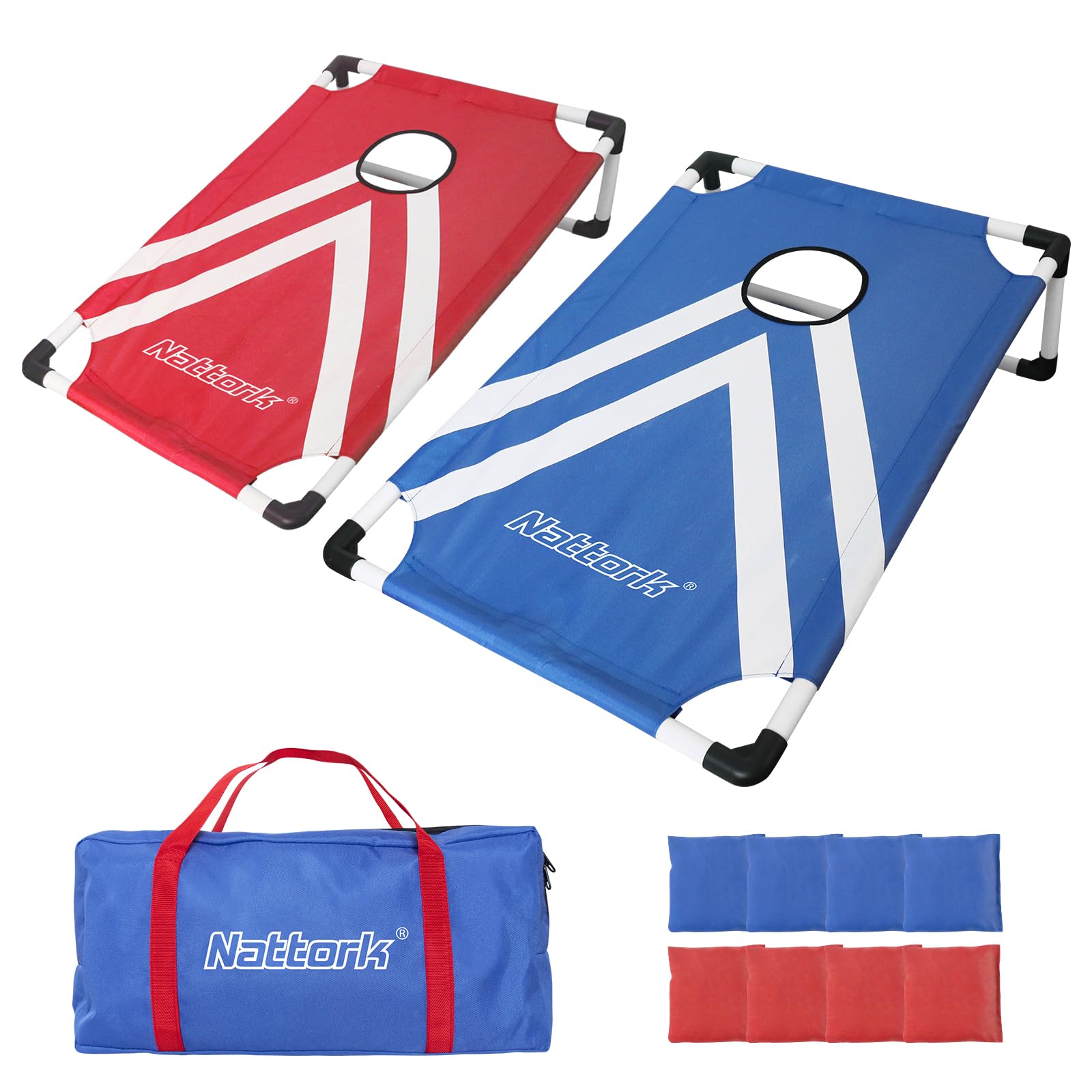 Portable Cornhole Set PVC Framed Corn Holes Outdoor Game Set with 2 Cornhole Boards, 8 Cornhole Bean Bags and Carrying Case, Camping Games Indoor Outdoor for Adults, Travel Camping Accessory Classic Framed