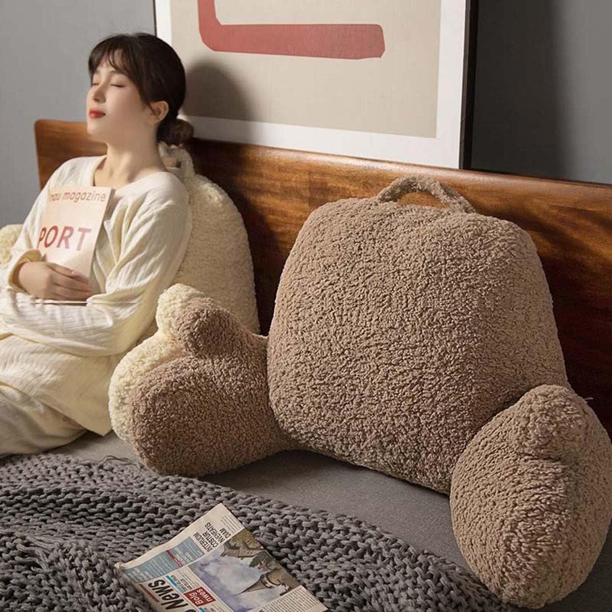 Morbido cuscino da lettura, morbido e soffice, cuscino portatile per divano, sedia letto, supporto lombare con braccioli, perfetto per il posizionamento della TV (marrone, 68 x 36 cm)
