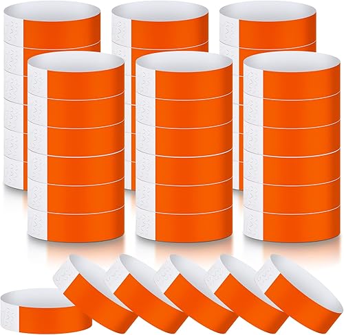 Miniatura 10 de Paquete de 600 pulseras de papel para eventos, pulseras de neón para fiestas, pulseras de colores, impermeables, bandas de identificación ligeras