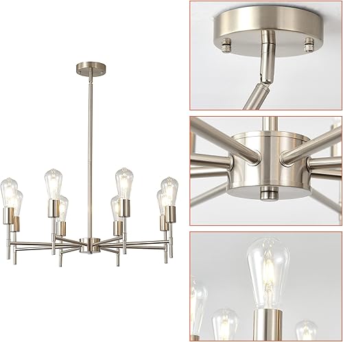 Miniatura 7 de XILICON Lámpara colgante industrial de níquel cepillado Sputnik de mediados de siglo, 8 luces, lámpara de techo vintage