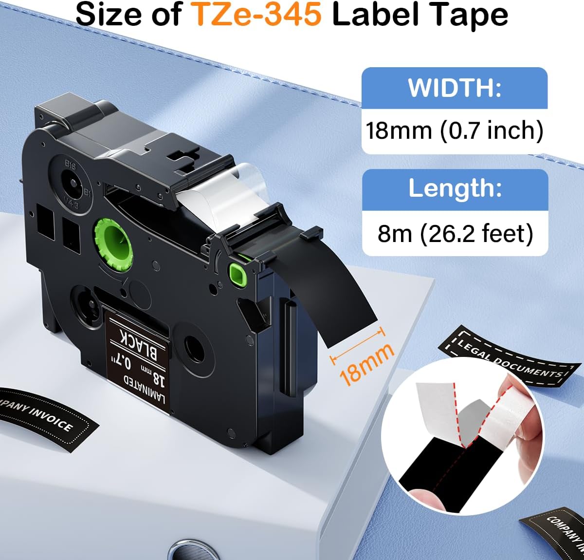 TZe-345 Replace for Brother TZe TZ Tape 18mm 0.7 Laminated Black TZe345 image 2