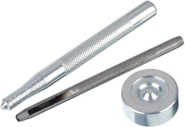 Trimming Shop 15mm Press Studs Fixing Tool Kit with Hollow Hole Punch, Snap Fastener Button Setting Hand Tool Set, Equipment for Sewing, Leather Crafts, and Clothing Repair
