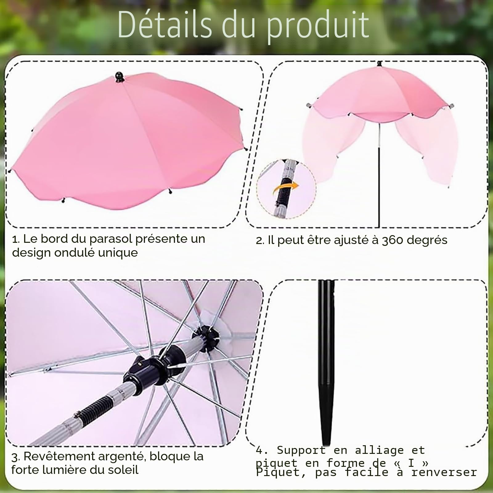 Lot de 4 parasols pour plantes d'extérieur, 61 cm de large, 101,6 cm, protection solaire pour fleurs de terrasse, plantes