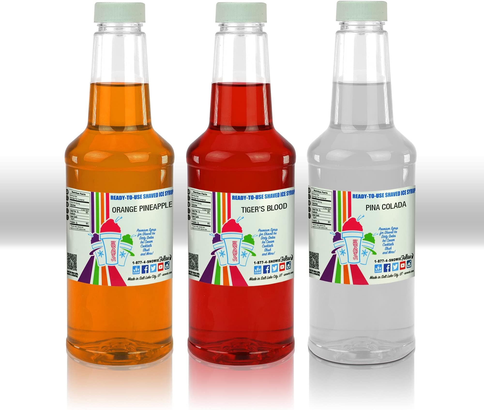 SNOWIE - Premium Shaved Ice Snow Cone Syrup Ready To Use 3 pack (Tropical Pack)