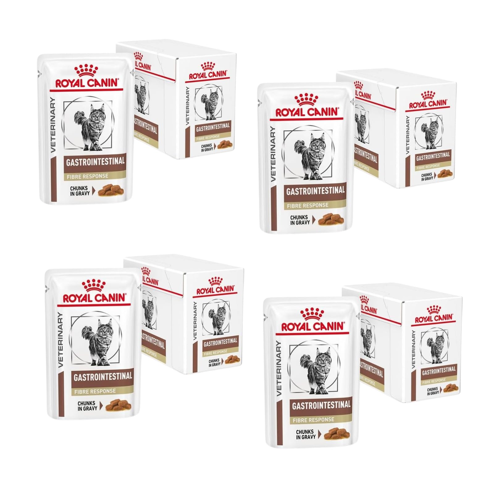Royal Canin Veterinary Gastrointestinal Fibre Response | Opakowanie 4 sztuki | 4 x 12 x 85 g | Pełnowartościowa karma dla dorosłych kotów | Dla kotów z przewlekłym zaparciem
