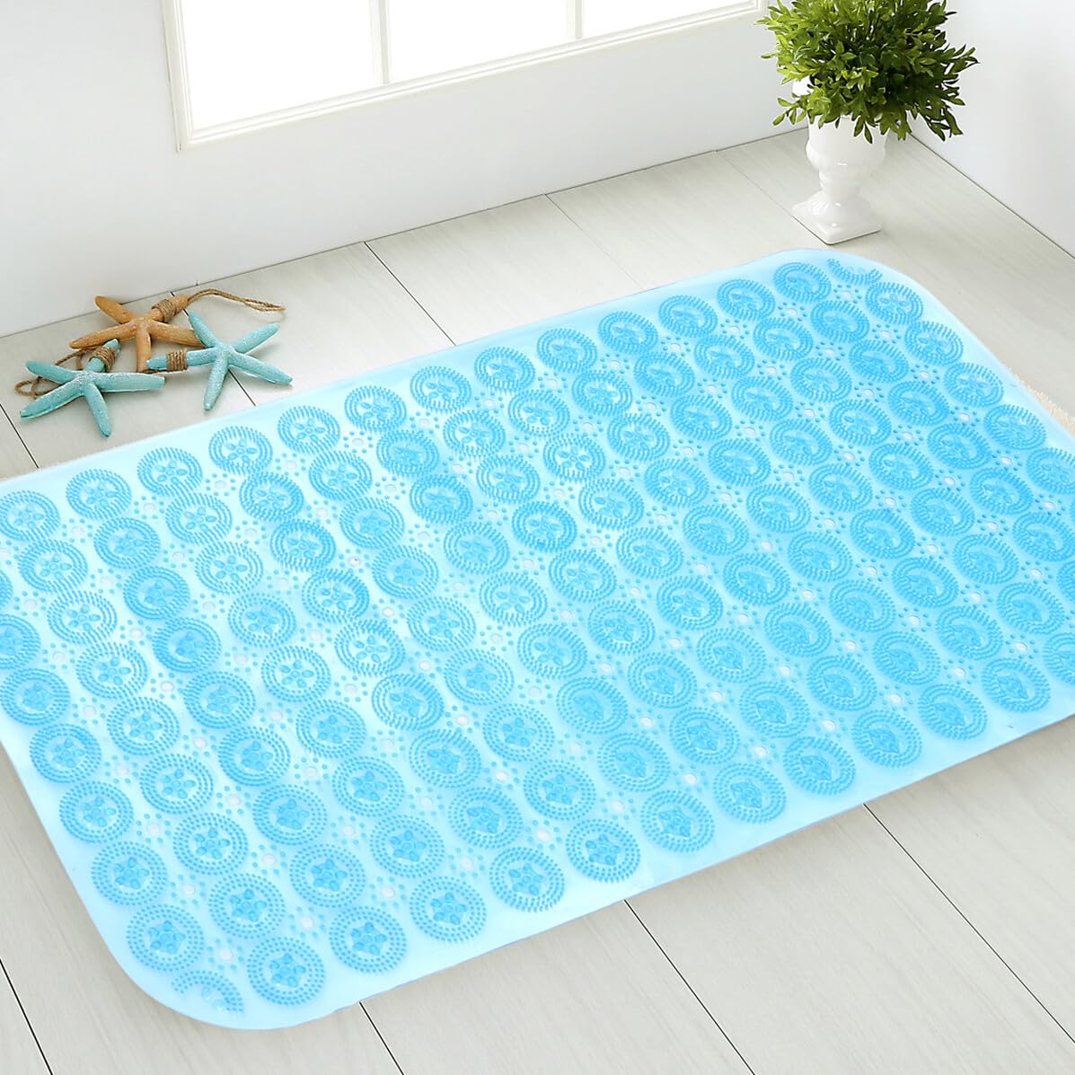 Alfombra de Bañera Antideslizante de PVC Azul con Ventosas | Acabado Texturizado, Superficie con Agarre, Diseño para Ducha y Bañera
