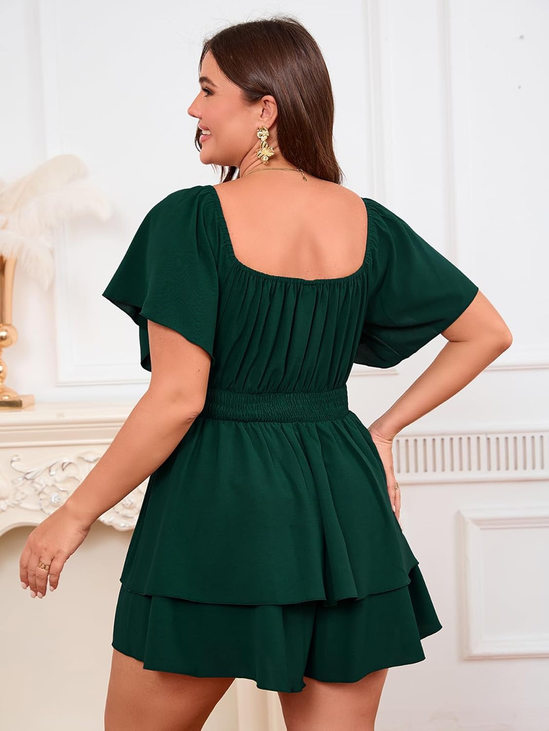 SCOMCHIC Women Plus Size Romper Dress Summer Square Neck A Line High Waist Ruffle Tiered Boho Short Jumpsuits - Image 6