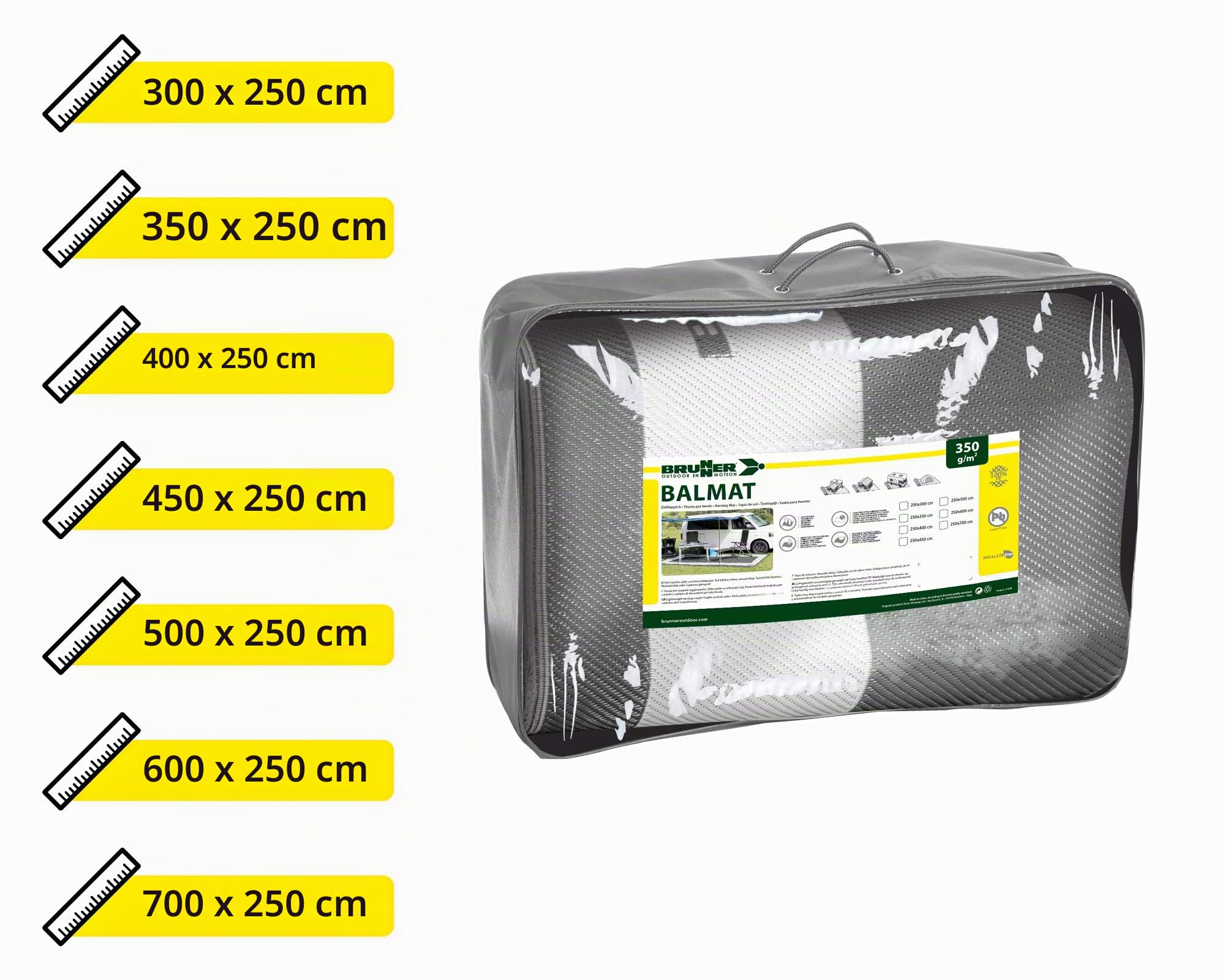 Brunner Zeltteppich Balmat Premium, 7 x 2,5 m grau, weiß