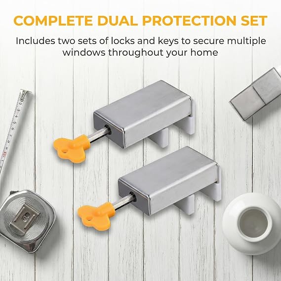 2 Sets Sliding Window Door Locks,67x35x33mm Stainless Steel Door Frame Lock with Key,Adjustable Window Limit Stopper,Door Windows Safety Lock for Home School Office