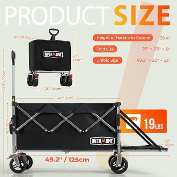 Overmont Folding Wagon with Tailgate, 300 lb Heavy Duty Collapsible Wagon