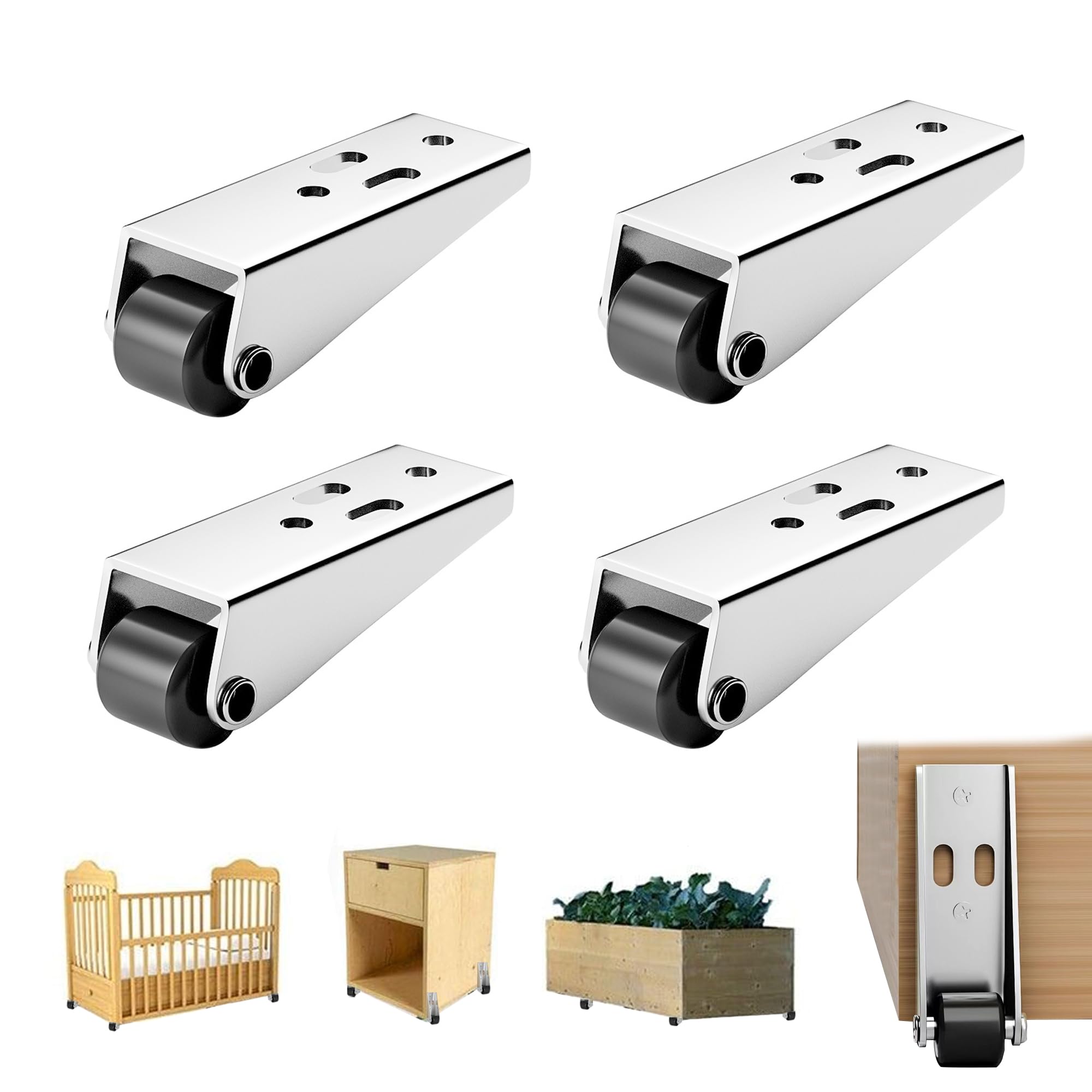 Rotelle Per Mobili 4 Pezzi - Ruote Fisse In Nylon E Acciaio, Montaggio Laterale O Inferiore - Foto 9