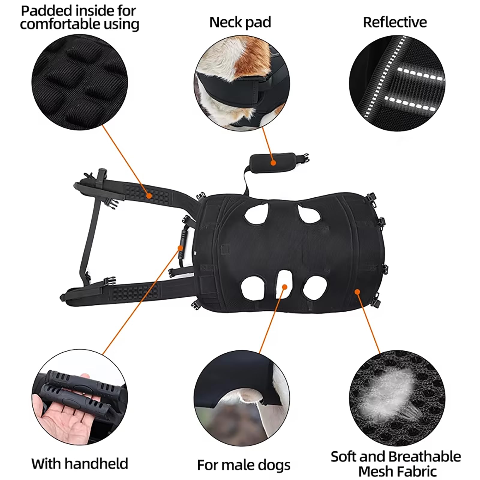 Hunderucksack für große Hunde, Tragehilfe Hund mit Griff, Ergonomisches Tragegeschirr Hund für Treppen, Auto, Gelenkverletzungen, Arthritis, Hundetragetasche für Rehabilitation & Outdoor (XL)