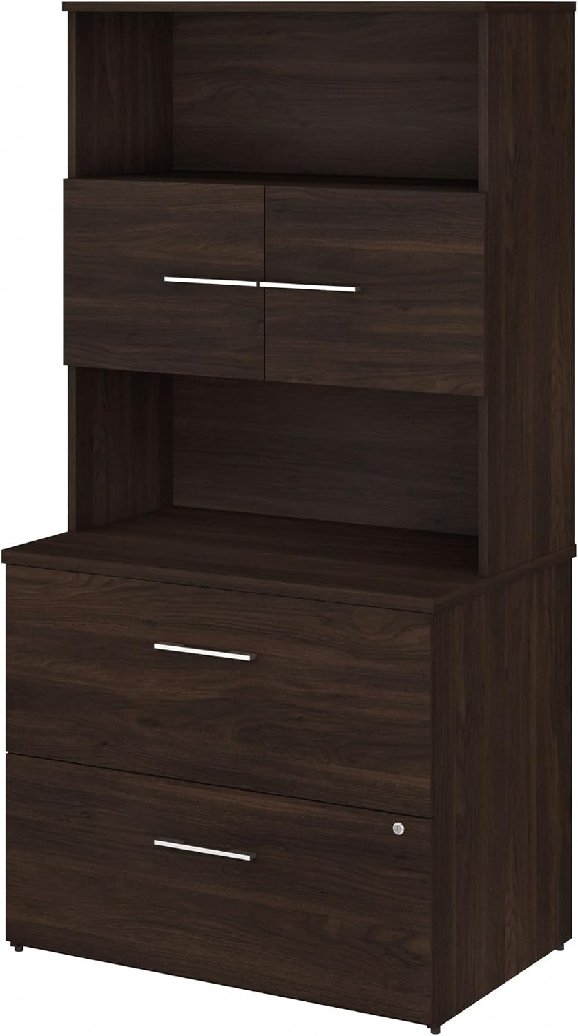 Bush Business Furniture Office 500 2 Drawer Lateral File Cabinet with Hutch, 36W, Black Walnut