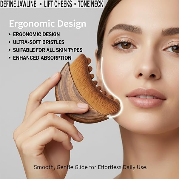 Kojiva Lymphatic Face Brush, Lymphatic Contour Face Brush Curved, Facial Lymphatic Drainage Massager Brush for Sculptingm, Reduce Puffiness & Double Chin Reducer, Improves Skin Glow & Absorption - 4
