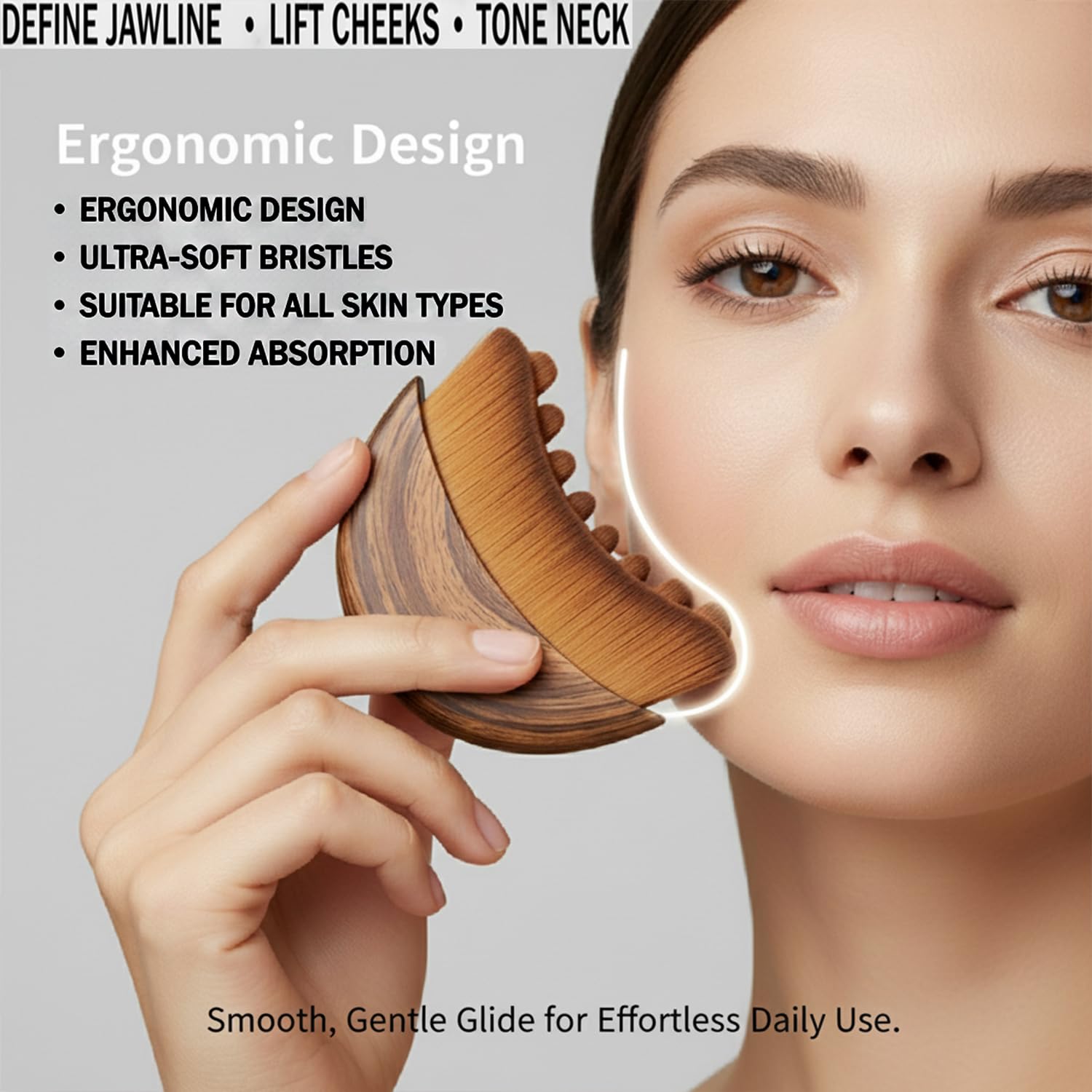 Kojiva Lymphatic Face Brush, Lymphatic Contour Face Brush Curved, Facial Lymphatic Drainage Massager Brush for Sculptingm, Reduce Puffiness & Double Chin Reducer, Improves Skin Glow & Absorption — view 4