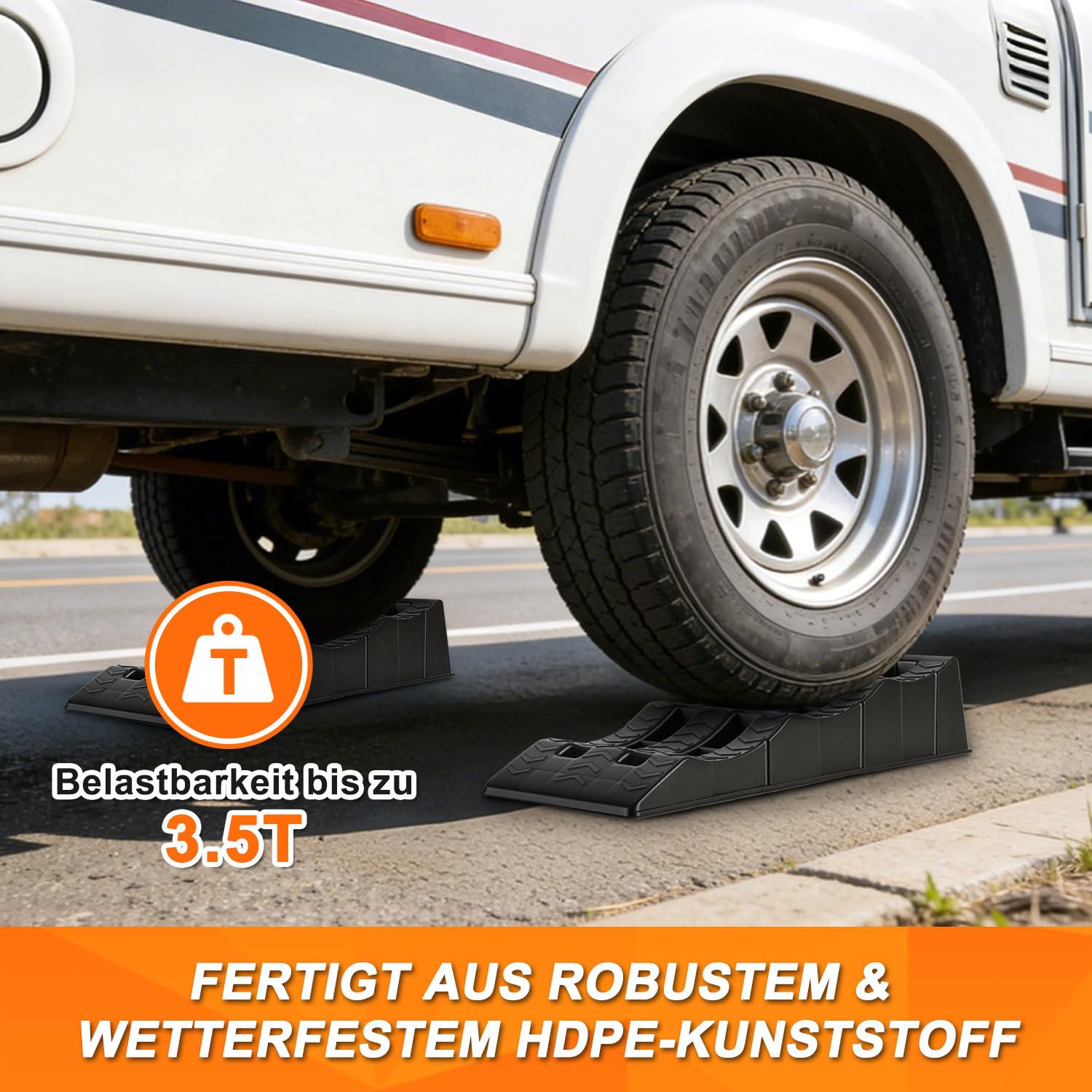 Lot de 2 cales de levage pour camping-car, 3 niveaux 4/7/10 cm, charge maximale 3,5 t, cales d'équilibrage en polyéthylène haute densité antidérapantes pour caravanes, camping-cars et remorques avec