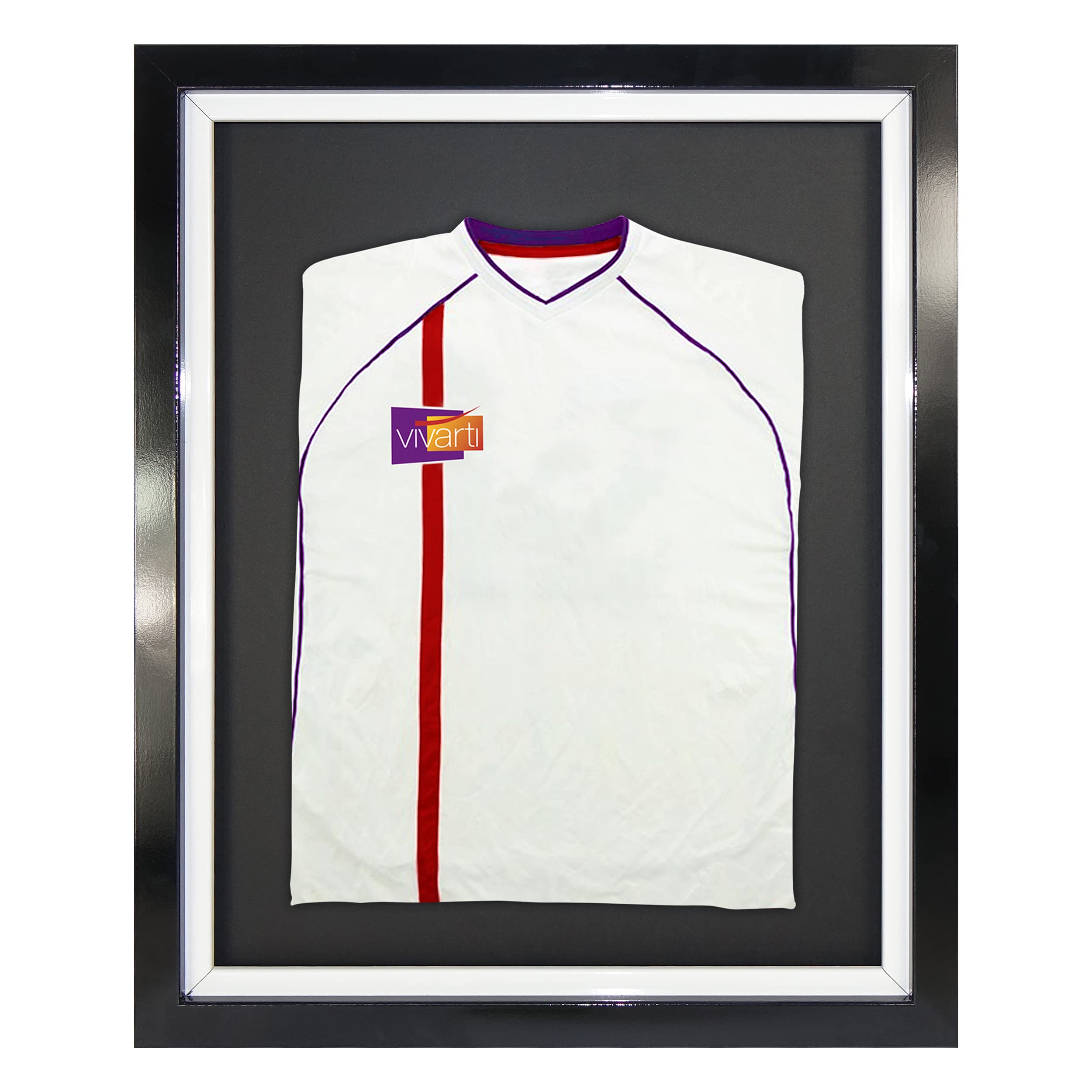 Vivarti DIY - Marco de exhibición para camisa deportiva (40 x 50 cm), color negro brillante, marco interior blanco, tarjeta trasera negra