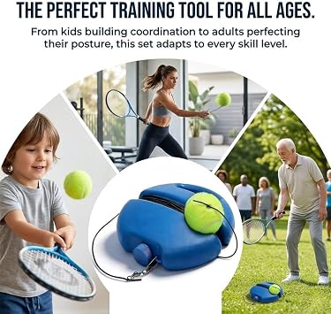 2026 Solo Tennis Trainer Rebound Ball with Anti-Tangle String & Weighted Anti-Slide Base, Portable Tennis Practice Equipment Kit for Adults, Beginner Players, Self-Training
