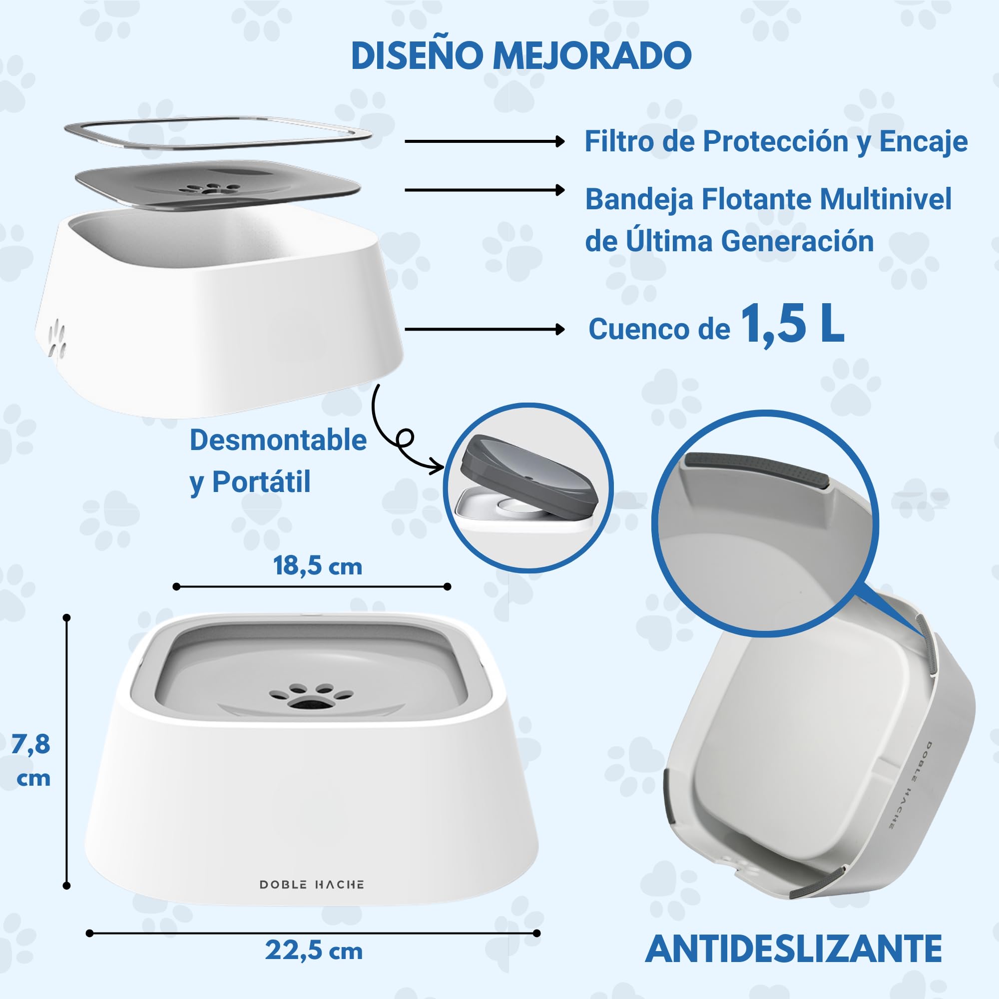 Bebedero Perro Antigoteo 1,5 litros, Portátil – Bebedero Antisalpicaduras y Antideslizante, Cuenco Flotante Alimentación Lenta para Perros/Gatos, a Prueba de Fugas, Hogar Limpio (Oscuro)