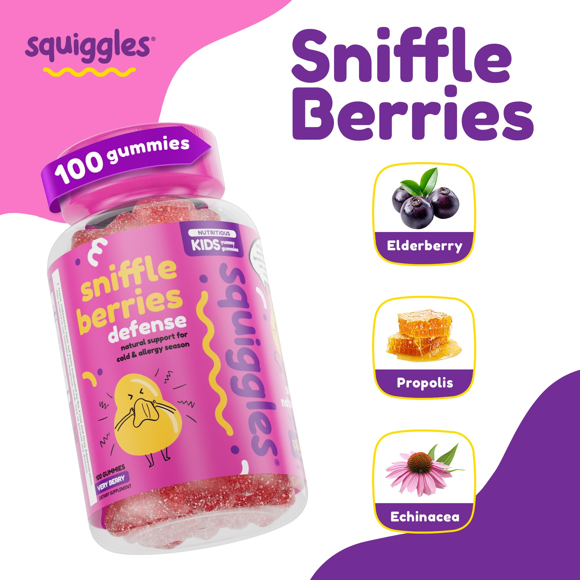 Squiggles Elderberry Gummies for Kids Immune Support, Bee Propolis, 100 Ct — Amazon image 2
