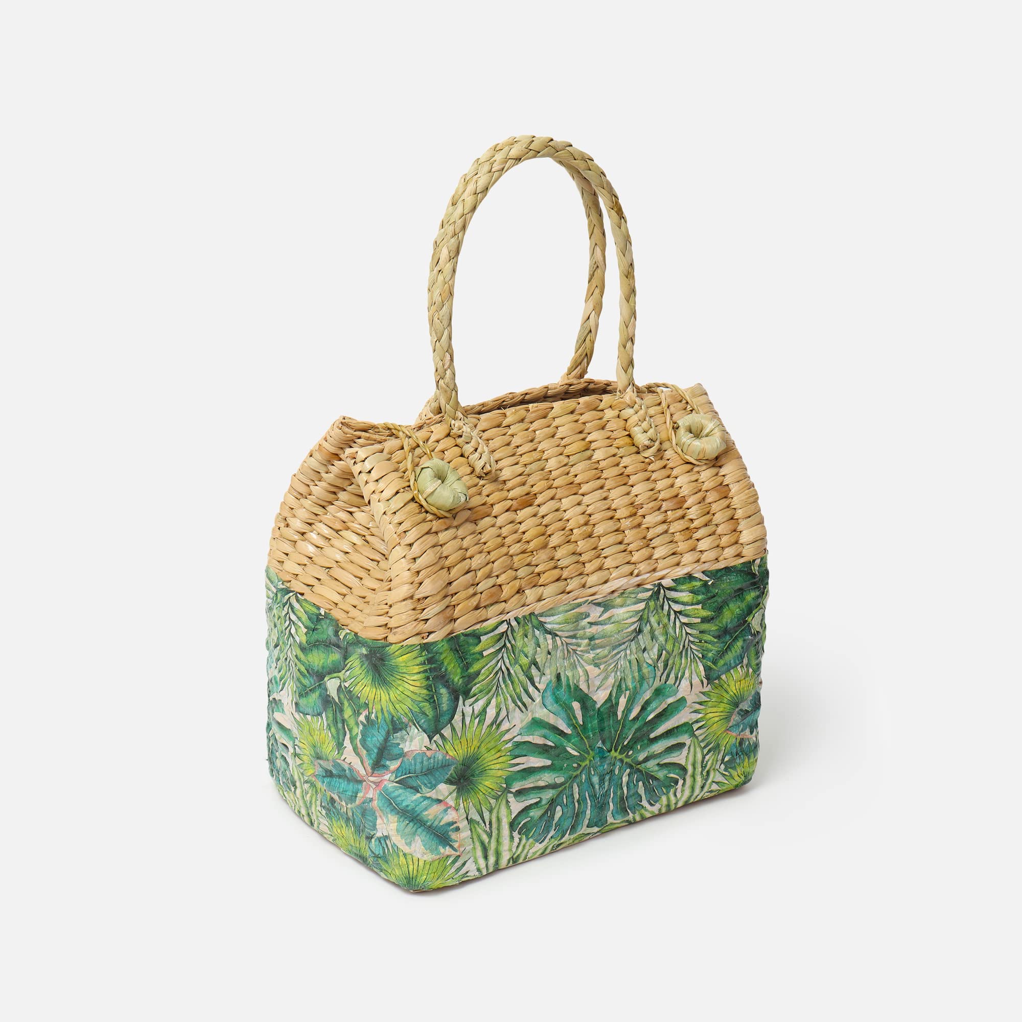 Habere India-All the Cultures Fabricating India Picnic Baskets | Lunch Basket | Wicker Gift Hamper| Seagrass Picnic Basket | Jute Tiffin Tote Bag - Rectangular, Multi (Design 02- L28 x W20 x H26 cm) 1