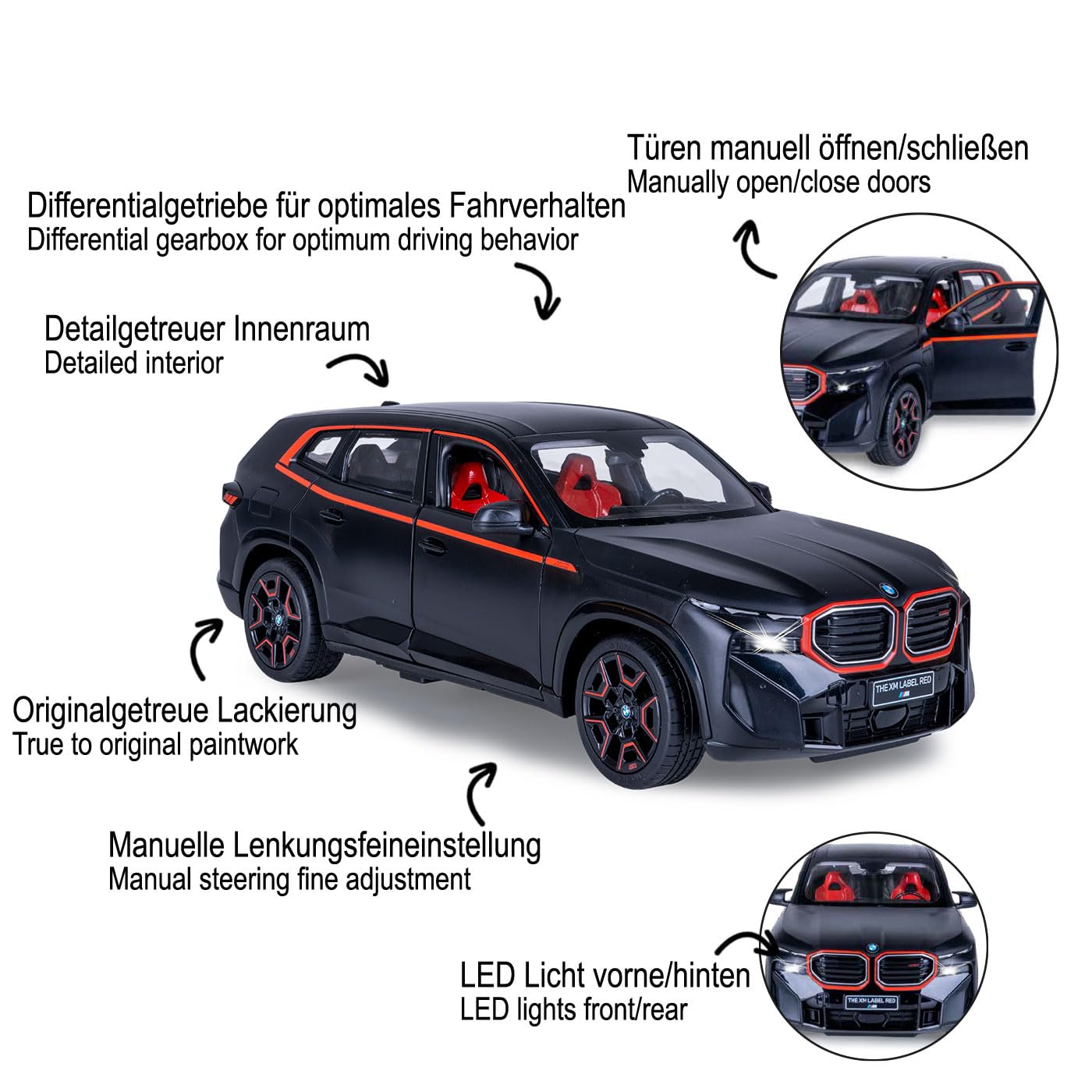 JAMARA 402223 BMW XM 1:14, 2,4 GHz – drzwi ręczne, zdalnie sterowany samochód RC, dla dzieci, zabawkowy samochód z pilotem zdalnego sterowania, model samochodu, pomysł na prezent dla dzieci, dokładne
