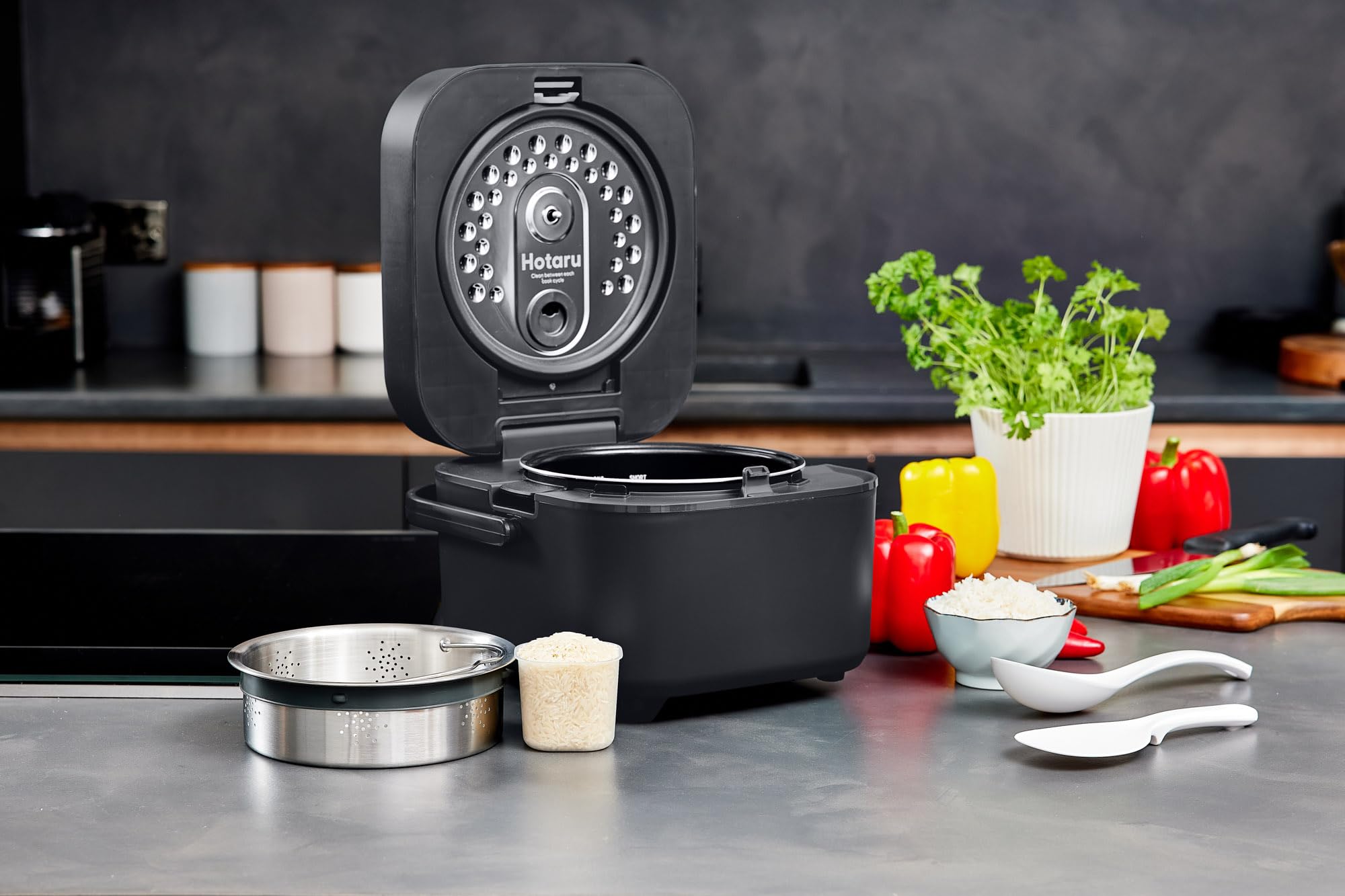 Yum Asia Hotaru Cuociriso a induzione (IH) con ciotola in ceramica (3 tazze, 0,54 litri), 7 funzioni di cottura del riso, 5 funzioni multicooker, 220-240V UE