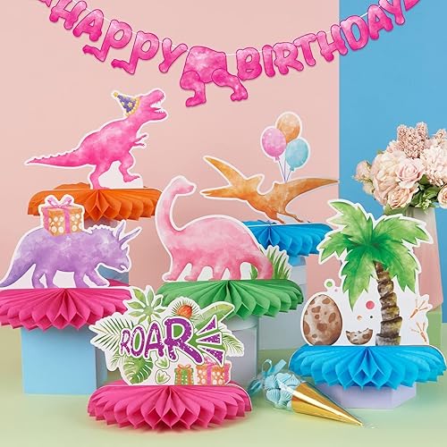 Miniatura 5 de Centro de mesa de fiesta de dinosaurios en acuarela 8 piezas de decoración de mesa de fiesta de dinosaurios para niños y niñas decoración de mesa de