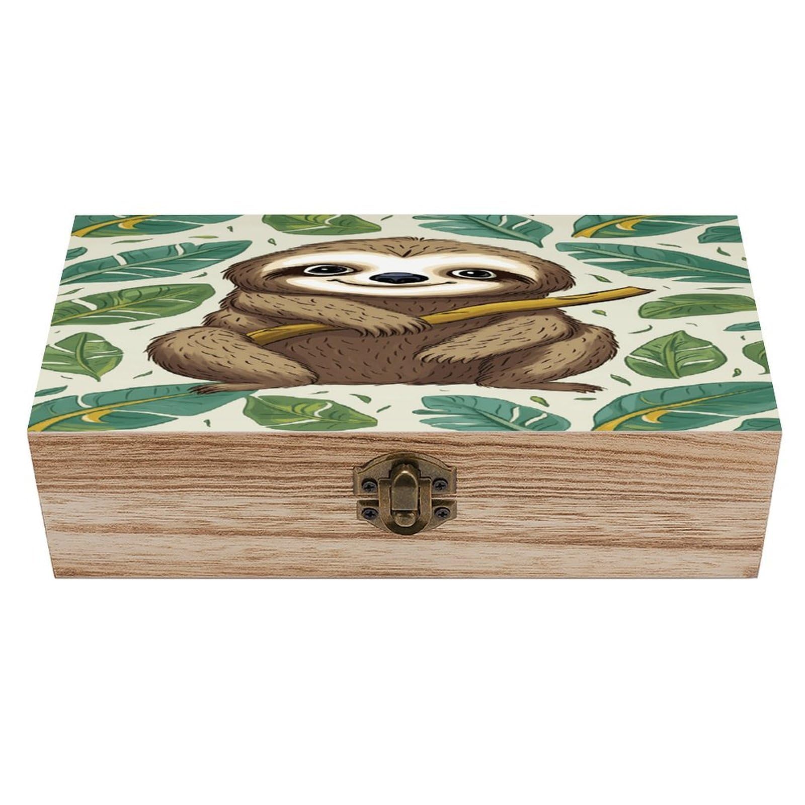 VstaDank Adorable Sloth Wooden Storage Box Wooden Keepsake Box with A Hinged Lid Fashion Memory Treasure Boxes Decorative Jewelry Case for Crafts Photo Home Decor Wood Gift Box
