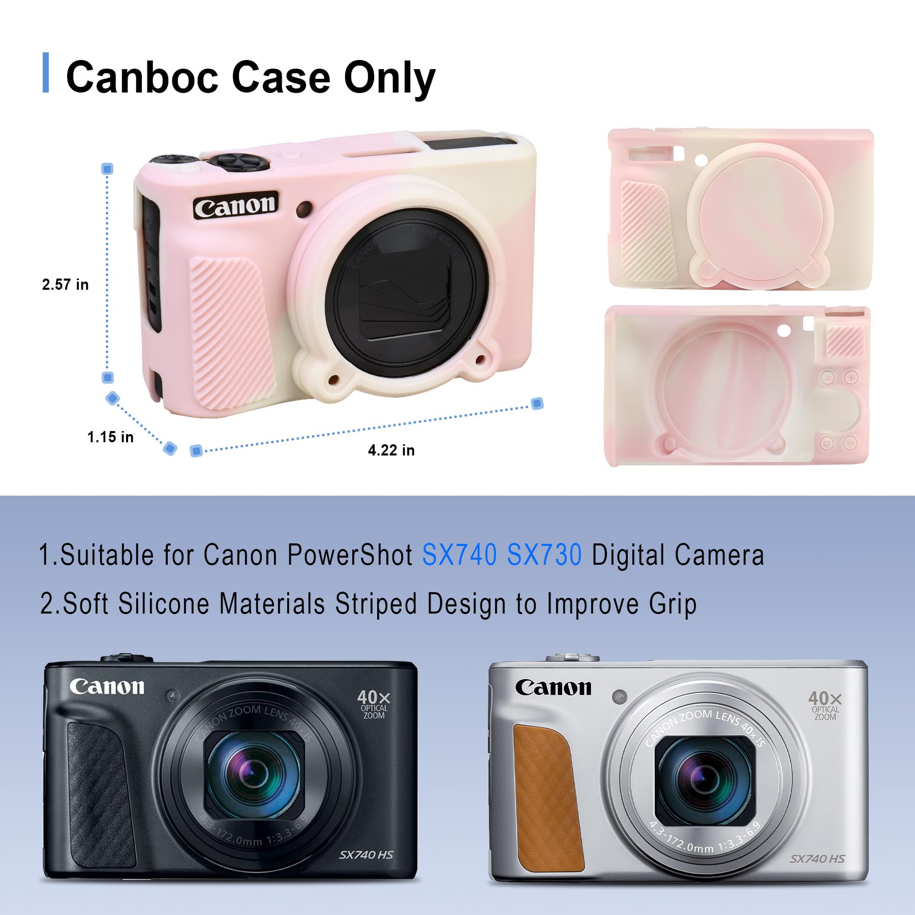 Canboc Camera Silicone Case For Canon PowerShot SX740 SX730 Digital Camera, Soft Silicone Cover With Detachable Lens Cover, White (Case Only