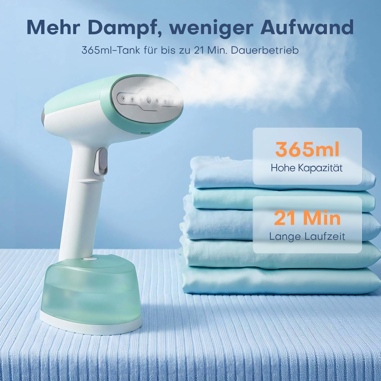 Vertikales Bügeleisen, tragbarer Dampfglätter 1500 W mit Tank 365 ml, 2 Dampfmodi, Stoffbürste, Reisedampfer für Zuhause und Büro, in 25 Sekunden einsatzbereit