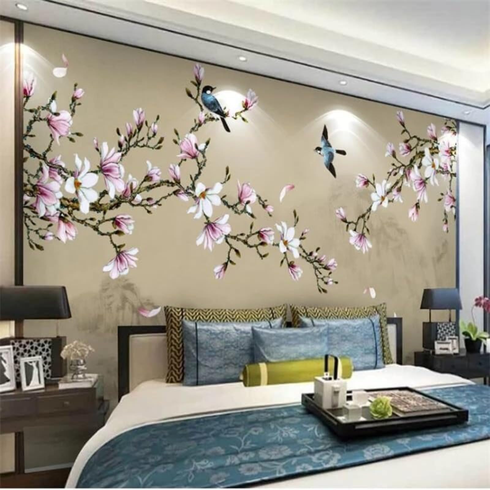 Fleurs blanches 3D décoration murale salon et chambre 200 x 140 cm