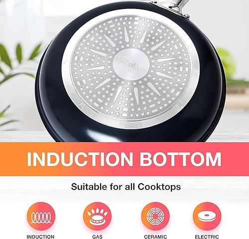 Miniatura 6 de Mueller UltraClad Sapphire - Juego de ollas y sartenes antiadherentes, 14 piezas de utensilios de cocina de inducción, cuerpo de aluminio, incluye