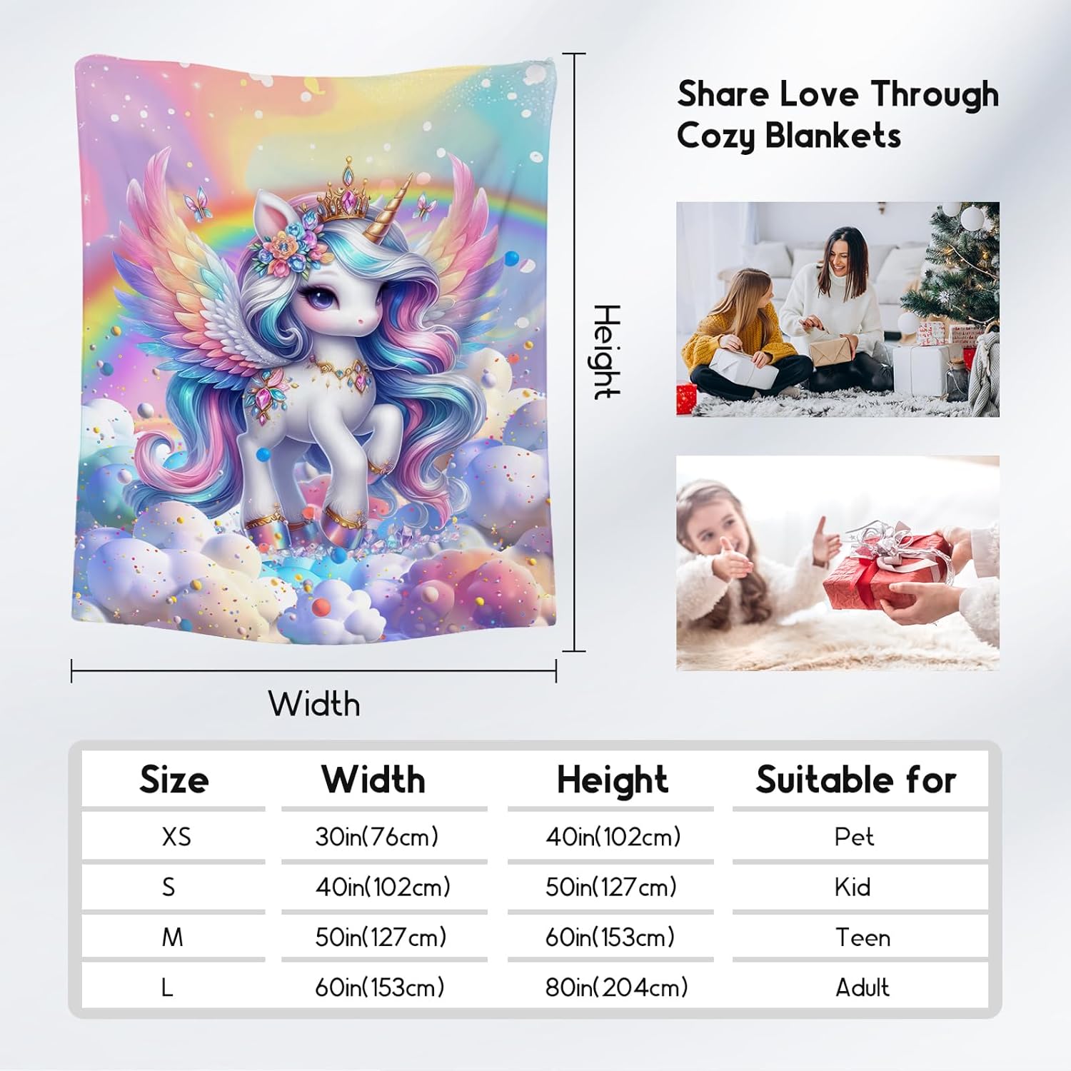Unicorn Blankets Girls Gifts - 40x50 Inches Cute Throw for Kids - Cozy Soft Fleece Blanket for Couch Bed - Image 4
