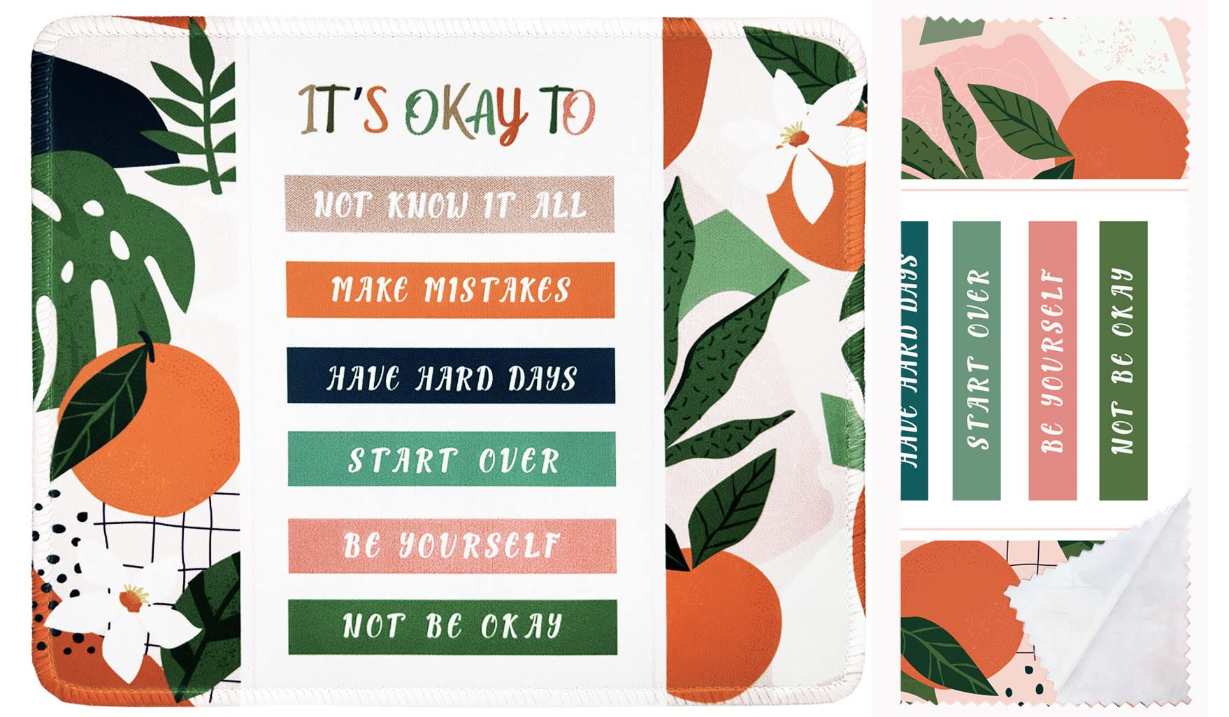 Photo 1 of It's Okay to Mouse Pad with Inspirational Text Quotes. Stitched Edges. Colorful Design with Non Slip Base. Microfiber Cleaning Cloth for Eye Glasses & Electronics. Mouse Pad for Laptop Travel Schools Travel Flat Mouse Pad It's Okay to