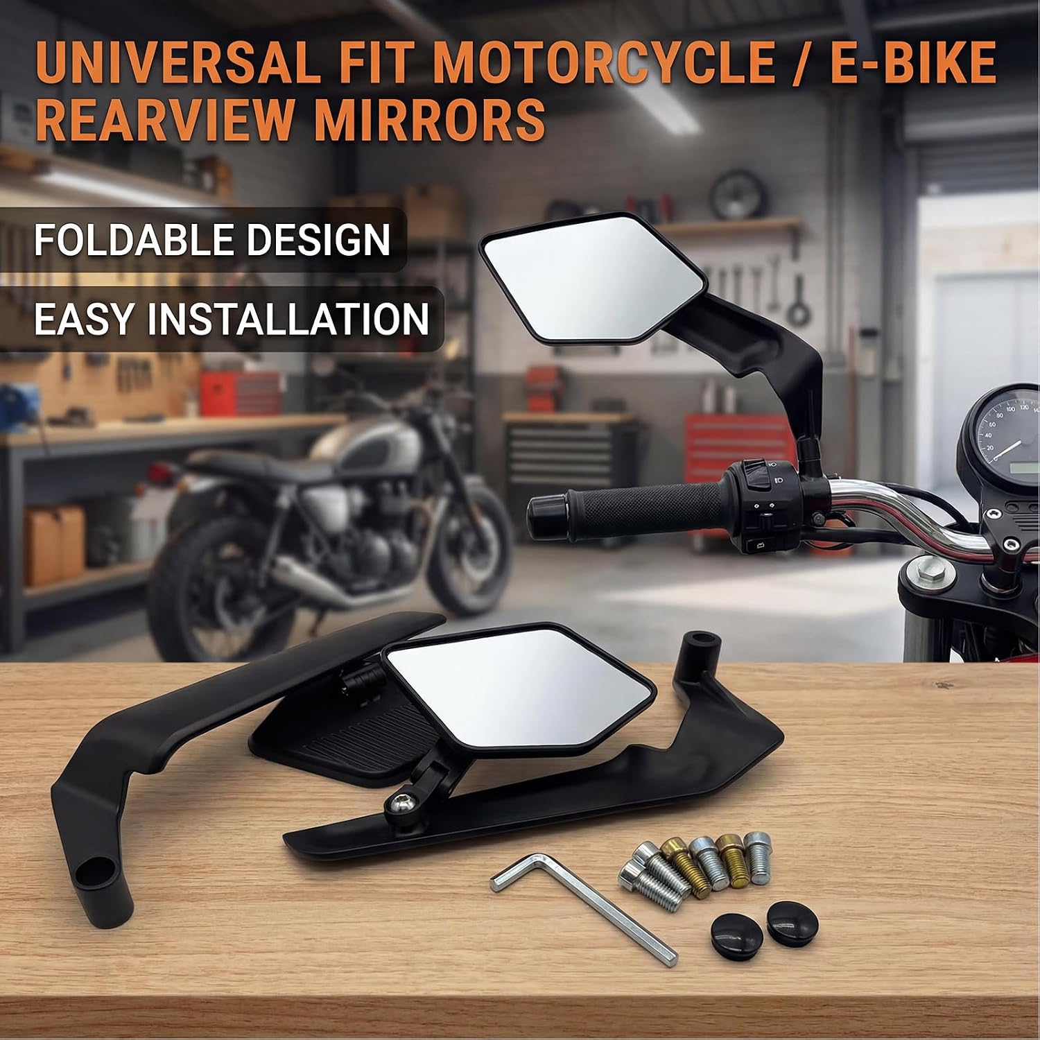 Pack of 2 Universally Motorcycle Rearview Mirroring Featuring Wide Angled View for Blind Spots Elimination and Effortles