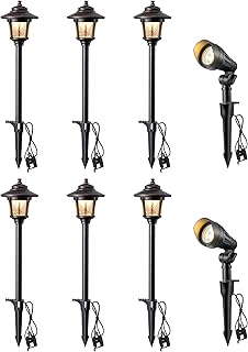 EDISHINE Low Voltage Landscape Lights Kit, 3W 120LM LED Pathway Lights & 3.2W 240LM Spotlights, Seed Glass, 12V Outdoor Landscape Lighting with Connectors, Aluminum Landscape Light for Garden Yard